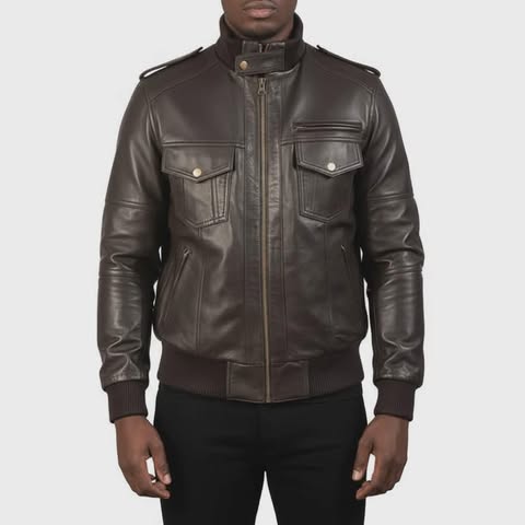 Mens's Agent Shadow Brown Leather Bomber Jacket