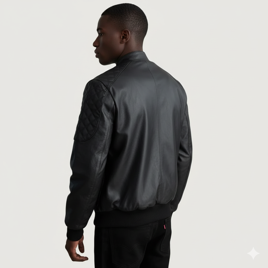 Sven Black Leather Bomber Jacket