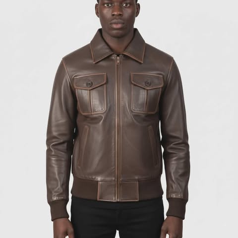 Men's Aaron Brown Leather Bomber Jacket