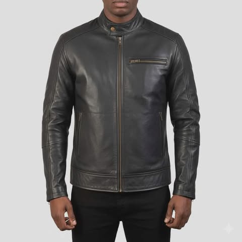 Mens's Dean Black Leather Biker Jacket