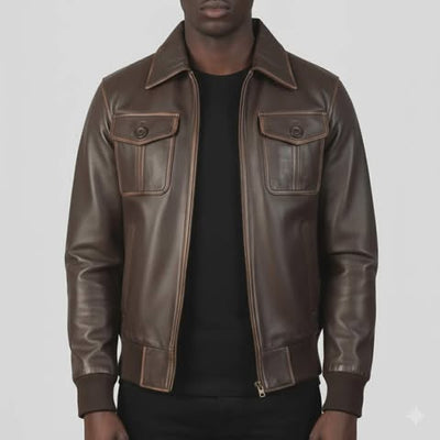 Men's Aaron Brown Leather Bomber Jacket