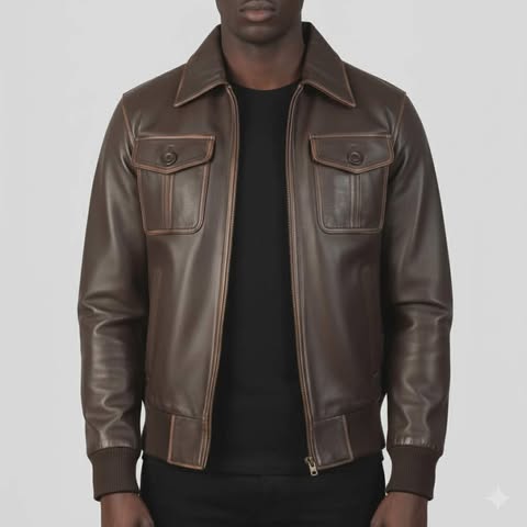 Men's Aaron Brown Leather Bomber Jacket