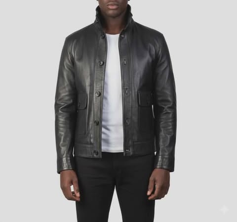 Men's Columbus Black Leather Bomber Jacket