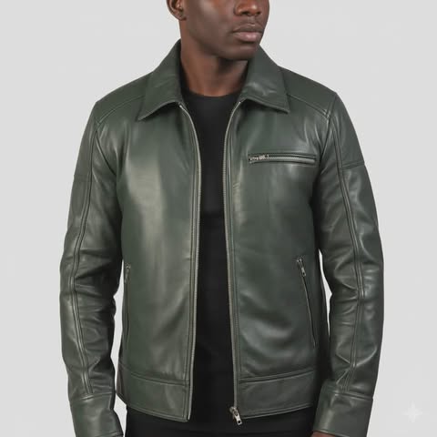 Men's Lavendard Green Leather Biker Jacket