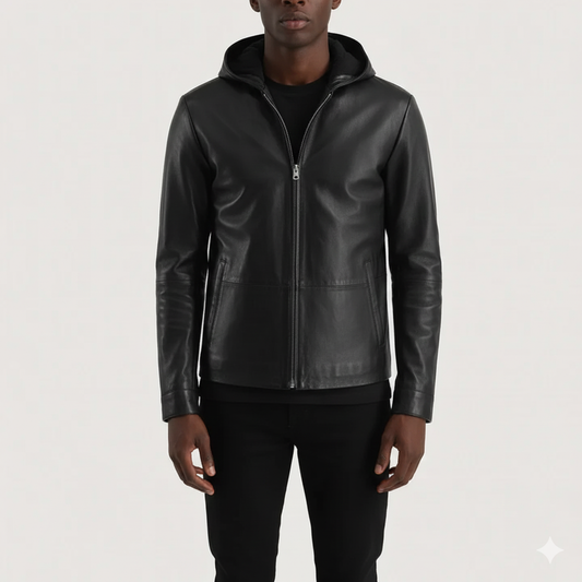 Andy Matte Black Hooded Leather Jacket