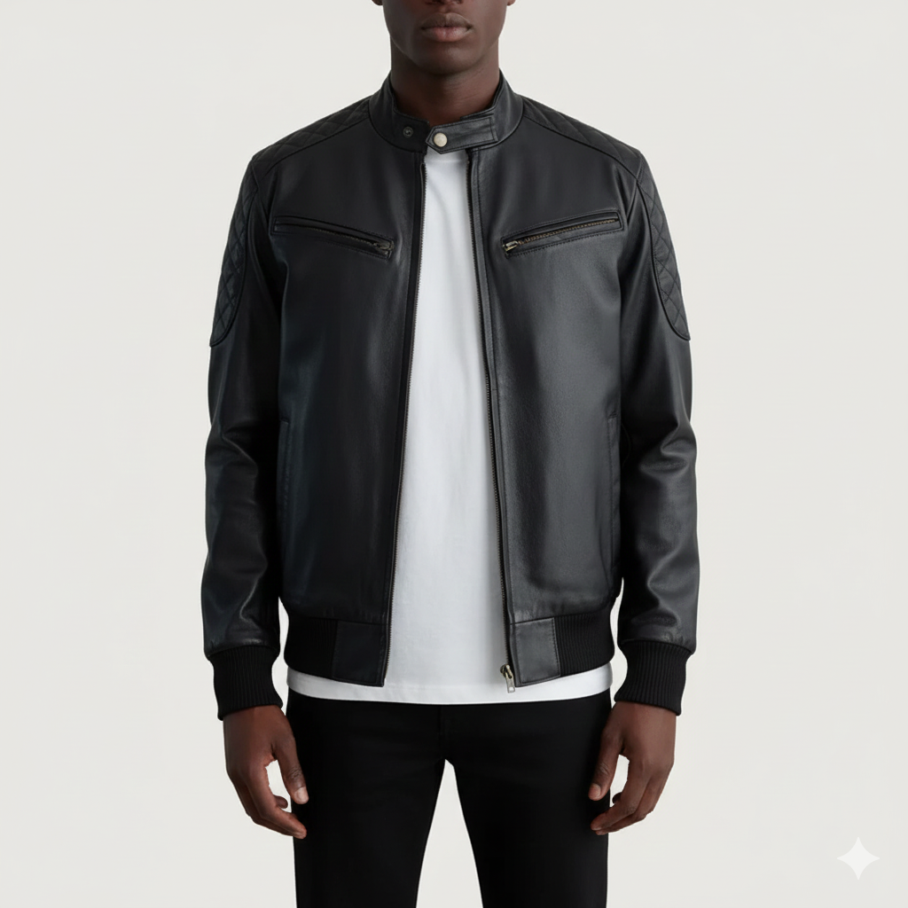 Sven Black Leather Bomber Jacket