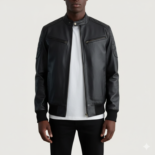 Sven Black Leather Bomber Jacket
