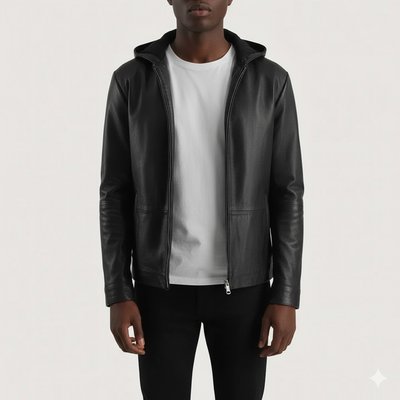 Andy Matte Black Hooded Leather Jacket