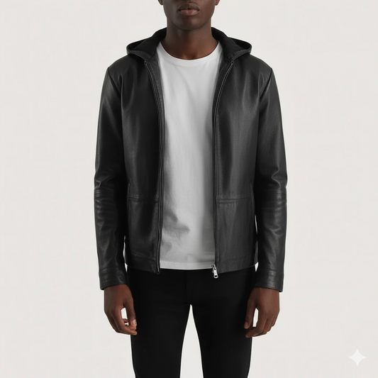 Andy Matte Black Hooded Leather Jacket