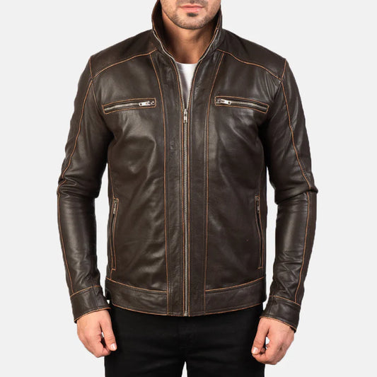 Men's Dark Brown Leather Biker Jacket