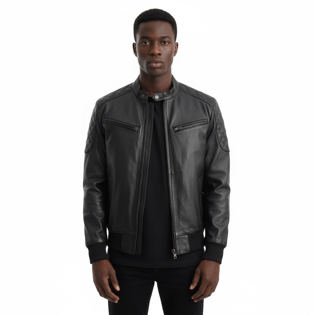 Sven Black Leather Bomber Jacket