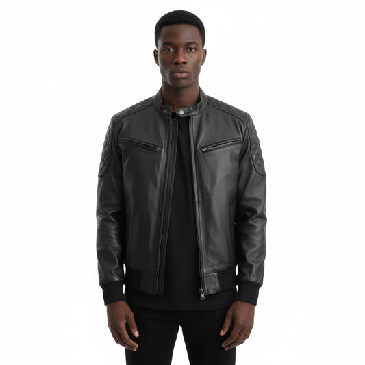 Sven Black Leather Bomber Jacket