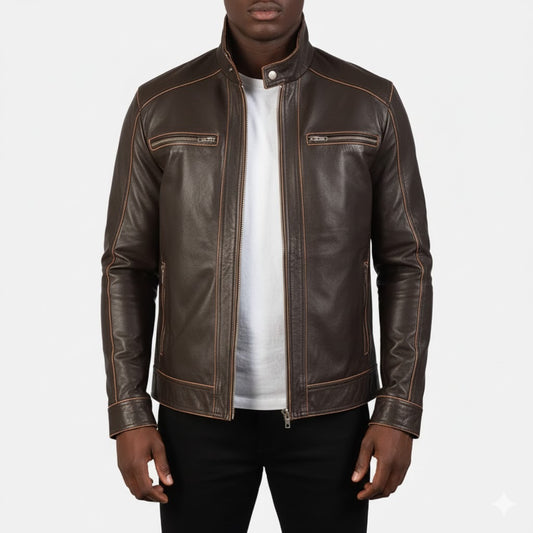 Men's Dark Brown Leather Biker Jacket